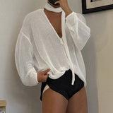 AIDASE  -  Men Sweater Solid V Neck Long Sleeve Hollow Out See Through Male Pullovers Streetwear Loose Fashion Casual Men Clothing aidase-shop