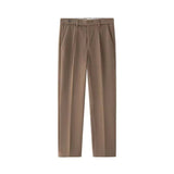 AIDASE  -  Korean Fashion Woolen Suit Pant Men Waist Button Straight Trouser Autumn Winter Business Casual Loose Light Mature Style Pants aidase-shop