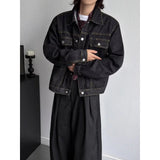 AIDASE  -  Loose Fit American Retro Design Denim Jacket with Pockets for Men Thickened Shoulder Line Spring Autumn Casual Outerwear aidase-shop
