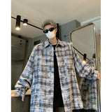 Aidase Men Shirt Plaid Tie-dye Long Sleeve Mens Casual Loose Shirt Autumn High Quality Oversized Male Checked Shirt Red/Blue/Gray