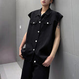 AIDASE  -  Simple Design Silhouette Workwear Loose Shoulder Vest Shorts Set Short Sleeved Spring Male Sets aidase-shop