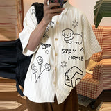 AIDASE  -  Men Shirt Printing Striped Lapel Short Sleeve Summer Male Tops Streetwear Loose 2025 Shirts Fashion Casual Men Clothing aidase-shop