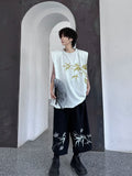 AIDASE  -  Men Summer Sleeveless Shoulder Pads Streetwear Hip Hop Loose Tank Tees Shirts Chinese Casual Print T-shirt Vest Women aidase-shop