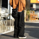 Aidase Men's Multi-pockets Cargo Pants Autumn Vintage Solid Color Hiphop Overalls Baggy Casual High Street Mopping Trousers