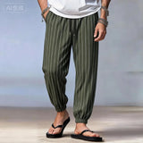 AIDASE  -  Men's Vertical Striped Jogger Pants Drawstring Waist Casual Tapered Trousers Lightweight Beach Bot for Summer aidase-shop
