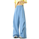 AIDASE  -  Korean New Fashion Men Wide Leg Pants Pleated Casual Soild Color Streetwear Drawstring Elastic Waist Trousers Summer aidase-shop
