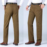 AIDASE  -  Men's Cotton Suit Pants Smart Casual Straight Solid Color Dress Trousers Men Four Seasons Loose Formal Office Full Length Pants aidase-shop