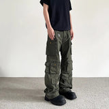 AIDASE  -  Men's New Cargo Pants Straight Wide Leg Multi Pockets Button Decor Comfort Casual Fashion Design Sense Full Length Trousers aidase-shop