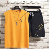 AIDASE  -  Men Summer Chinese Style Bamboo Leaf Sleeveless Vest Set Top Outfit National Trend Design aidase-shop