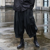 AIDASE  -  Men's Black Oversized Cargo Harem Pants - Multi-Pocket Dark Techwear Style aidase-shop
