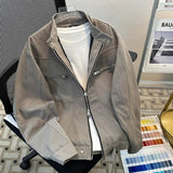 AIDASE  -  Men's Khaki Cargo Jacket Lapel Zipper Casual Loose Fit Workwear Coat aidase-shop