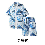 AIDASE  -  Men's Tropical Print 2 Piece Hawaiian Outfits Short Sleeve Button Down Shirt Tops and Shorts Set aidase-shop