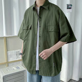 AIDASE  -  Working Pocket Solid Color Pure Cotton Short-sleeved Shirt Fashionable Summer Lapel Button Functional Half-sleeved Cardigan aidase-shop