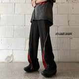 AIDASE  -  Contrasted Color Splicing Fork Pants Summer Design Niche Zipper Straight Pants European and American Hiphop Street Blowout Pants aidase-shop