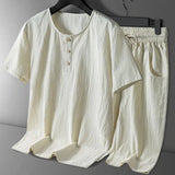 AIDASE  -  Linen short-sleeve shorts set for men, Chinese-style loose round neck summer fashion casual sportswear