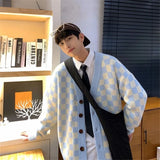 Aidase Japanese Sweater Men Korean 2024 New Fashion High Street Hip Hop Checkerboard Plaid Advanced Simple Couple Wear Casual Loose Top aidase-shop