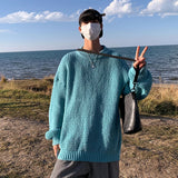 =Aidase Solid Color Basic Thick Line Sweater Male Ins Trend Net Red Multi Color Crewneck Sweater Autumn Winter Loose Pullover Sweater aidase-shop