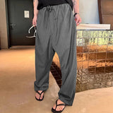 AIDASE  -  Men Striped Pants Lace Up Joggers Loose Casual Straight Trousers Men Streetwear 2025 Fashion Leisure Male Long Pants aidase-shop