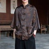 AIDASE  -  Chinese Style Thin Light Luxury Retro Men National Trend Large Size Loose Ice Silk Shirt Men's Jacquard Fashion Trend Tang Suit