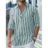 AIDASE  -  Men's Long Sleeve Striped Button Down Shirt New Fashion Casual Turn Down Collar Top aidase-shop