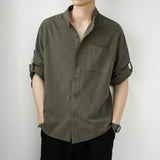 AIDASE  -  Male Shirts Linen Black Half Sleeve Men's Shirt Oversize With Sleeves Trend Cotton Elegant Fashion Regular Collar Man I aidase-shop