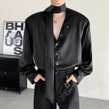AIDASE  -  Spring New Trendy PU Leather Men's Shirt Long Sleeve Korean Fashion Casual Shoulder Pad Coat Loose aidase-shop