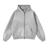 Aidase Men's Oversize Long Sleeve Washed Double Zipper Cardigan Hoodies Loose Plus Plush Gradient Women's Hooded Pullovers Winter aidase-shop