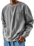 AIDASE  -  Spring Autumn Round Neck T-Shirts Men Solid Long Sleeve Casual Tshirt Male Loose Pocket Fashion Tees Streetwear Sports Tops Man aidase-shop