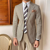 Aidase British Man Blazer Hombre Autumn Fashion Lattice Men  Jacket Korean Slim Fit Blazer Hombre Casual Gray Blazer