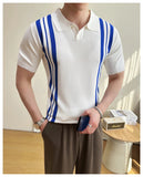 AIDASE  -  Summer Slim Fit Striped Contrast Knit Ice Polo Shirt Men's Stretchable Short Sleeve T-Shirt M-4XL aidase-shop
