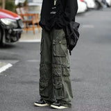 Aidase Men's Multi-pockets Cargo Pants Autumn Vintage Solid Color Hiphop Overalls Baggy Casual High Street Mopping Trousers