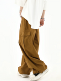 AIDASE  -  100% Cotton Men Cargo Pants Japanese Hip Hop Vintage Wide Leg Straight Regulate Trouser Leg Big Pocket Y2K Drawstring Bloomers aidase-shop