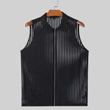 AIDASE  -  Spring Summer New Men's Dark Tide Casual Stripe Zipper Sleeveless Flip Collar Tank Tops Versatile Punk Fashion Vest aidase-shop