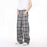 AIDASE  -  Retro American Style Casual Plaid Drapey Loose Fit Long Pants Men Women Trendy Straight Leg Trousers Polyester Fiber aidase-shop