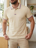AIDASE  -  Spring Summer Daily Casual Mens Polos Short Sleeve Buttoned Turn-down Collar Tops Vintage Men Striped Patchwork Polo Shirt aidase-shop