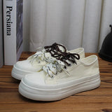 AIDASE  -  Hot Sale Women Thick Sole Canvas Shoes Vintage Fashion Students Breathable Lace-Up Sneakers Platform Black Sports Shoes aidase-shop