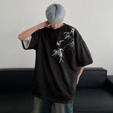 AIDASE  -  Summer Suede Bamboo Print Short Sleeve Retro Casual Loose Half Sleeve Trendy Fashion Multicolor Men Women Tops aidase-shop