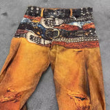 AIDASE  -  American High Street Trendy Brand 3D Digital Printing Multi-Waist Fake Hole Yellow Jeans Men Loose Straight Casual Pants aidase-shop