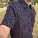 AIDASE  -  American Style Knitted Polo Shirt Short Sleeve Loose Casual Summer T-Shirt for Men Trendy Korean Brand Versatile Top aidase-shop