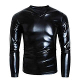AIDASE  -  Winter New Men's Solid Color Soft Patent Leather T-Shirt American Retro Fashion Trend High Street Loose Casual Niche Men's Tops aidase-shop