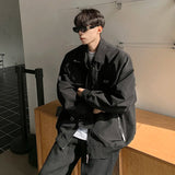 AIDASE  -  Men's Jacket Lapel American Style Button Detachable Brooch Design Long Sleeve Solid Color Zipper Loose Male Coats 21E6700 aidase-shop