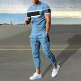 AIDASE  -  Summer Male Loose Casual Printing T-shirt Elastic Waist Pants Set Men Short Sleeve Street Style Pullover Tee Sweatpants Homme