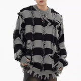 Aidase American Street Fashion Retro Trend Tassel Star Stripe Hole Sweater Unisex Autumn Winter High Quality Casual Loose Warm Sweater