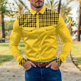 AIDASE  -  Elegant Chest Pocket Men'S Plaid Shirt Mens Fashion Casual Houndstooth Color Block Splicing Lapel Button Cuffs Camisas De Hombre aidase-shop