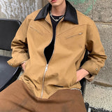 AIDASE  -  Fashion Male Jacket Patchwork Leather Contrast Color Design Long Sleeve Turn-down Collar Men Coats 2025 New Clothes 21E7564 aidase-shop