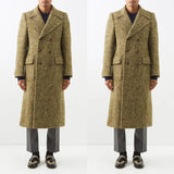Aidase Classic Long Coat For Men Double Breasted Peak Lapel Herringbone Jacket Business Office Warm Blazer Custom Made Only Overcoat