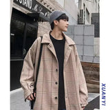 AIDASE  -  Checkered woolen coat men's autumn and winter thick jacket windbreaker Korean version trendy British medium long woolen coat aidase-shop