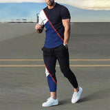 AIDASE  -  Summer Male Loose Casual Printing T-shirt Elastic Waist Pants Set Men Short Sleeve Street Style Pullover Tee Sweatpants Homme aidase-shop