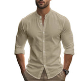AIDASE  -  autumn men's cross-border foreign trade long-sleeved stand-up collar large-size slim-fit casual cotton shirt aidase-shop
