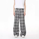 AIDASE  -  Retro American Style Casual Plaid Drapey Loose Fit Long Pants Men Women Trendy Straight Leg Trousers Polyester Fiber aidase-shop